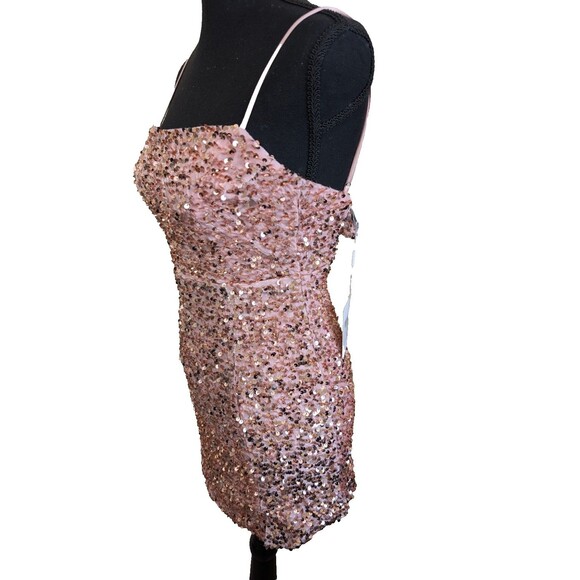 Selfie Leslie Atlanta Square Neckline Sequin Dress Blush Party Size XS - Picture 6 of 16